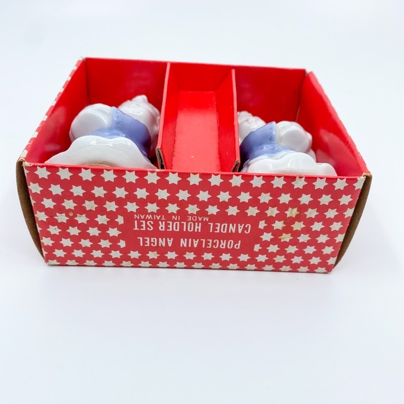 Vintage Blue & White Porcelain Angel Candle Holder Set w/ Original Box Taiwan - Picture 5 of 14